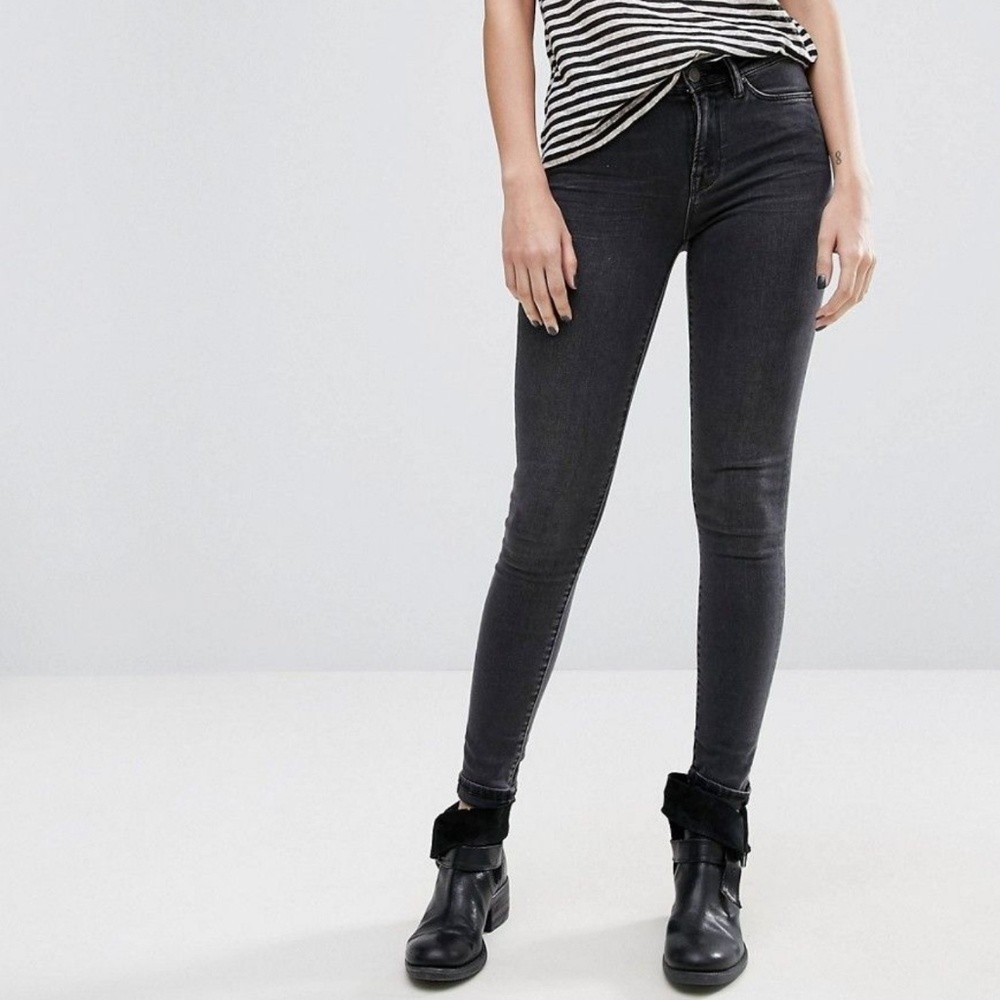 AllSaints Grace Ankle Jeans 27 Washed Black Skinny Denim Charcoal Grey Stretch